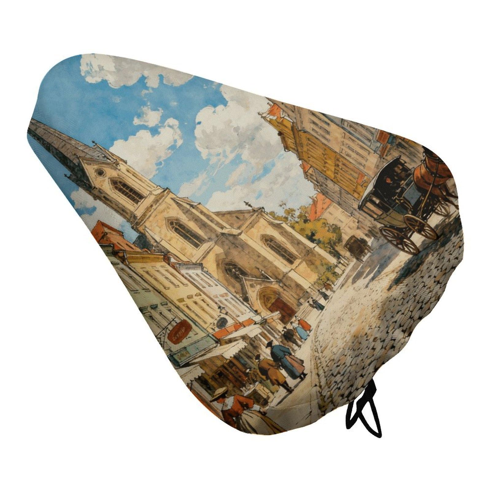 European Street View Bike Seat Cover Waterproof Bicycle Seat Cover Rainproof Bike Saddle Cushion Covers Protector with Drawstring Washable Bike Saddle Cover for Women Men City/Mountain