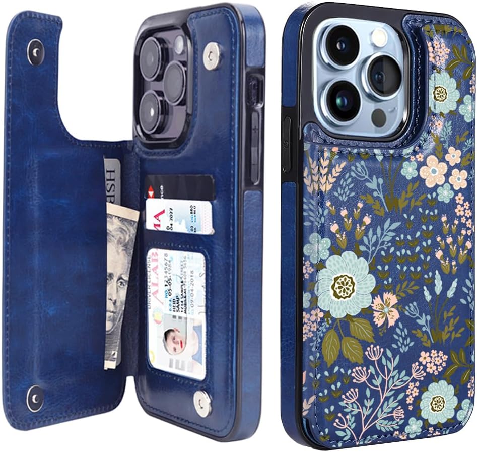 uCOLOR Compatible with iPhone 13 Pro Wallet Case with Card Holder Slots Marble Flip