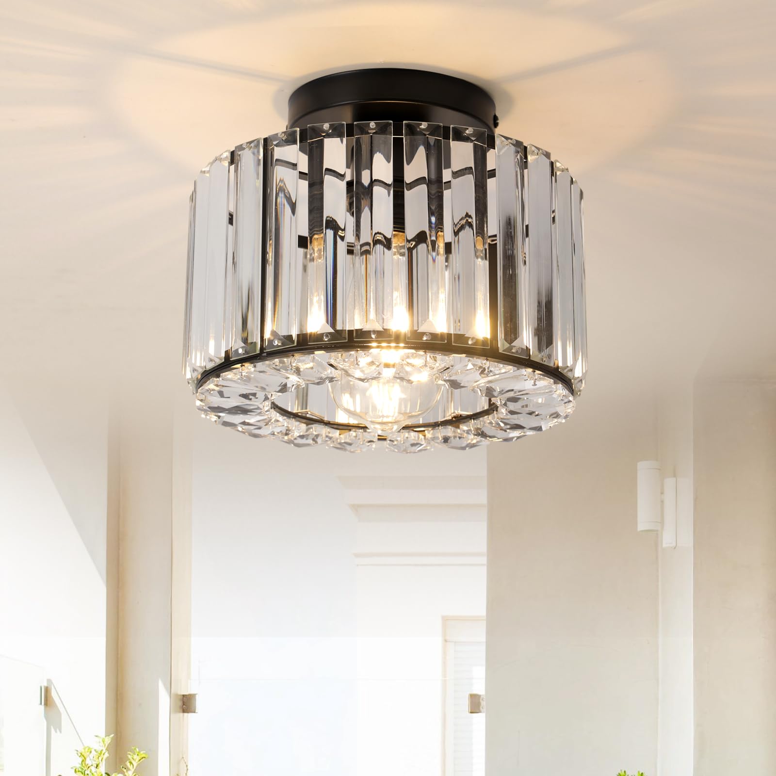 Hudi Fyier Modern Crystals Ceiling Lighting Fixtures, Black Small Ceiling Lamp