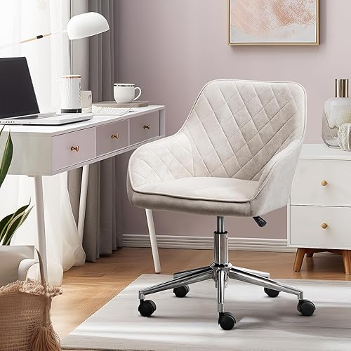 Recaceik Velvet Home Office Chair, Modern Adjustable Swivel Computer Desk Chair for Living Room Upholstered Cute Vanity Chair with Wheels, Comfy Task Chair Accent Chair for Living Room