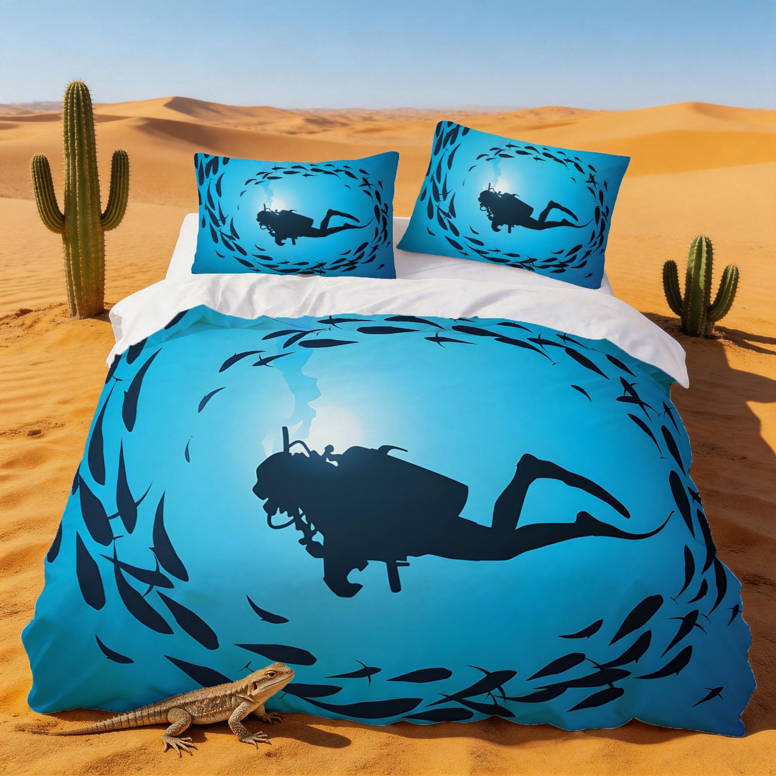 Housse de Couette 200x200 Mer et Surf | Parure de Lit Océan en Microfibre
