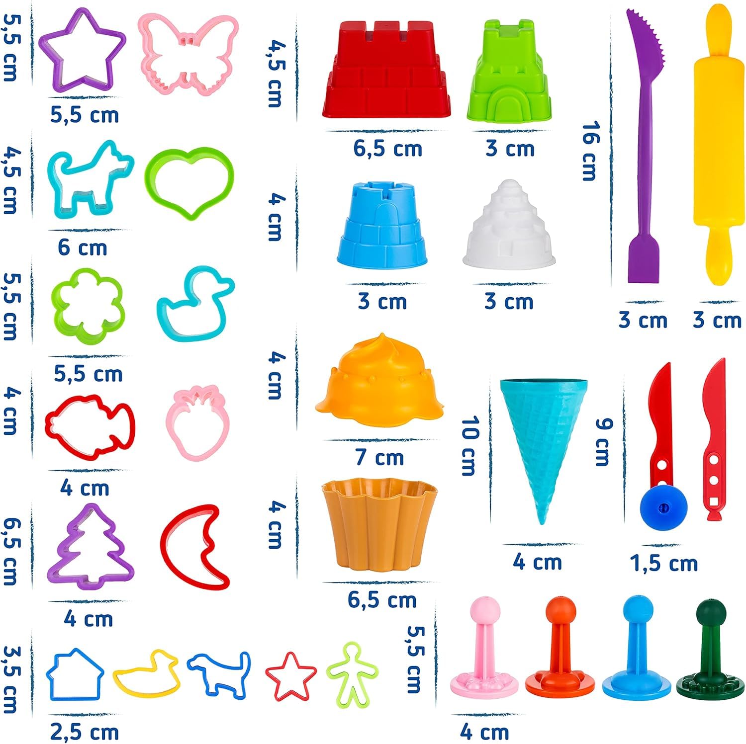 GenioKids Knete Zubehör Werkzeug - 32 Stück Spielzeug Set Knetmasse Plastilin Werkzeug für Kinder, Mädchen und Jungen (New)