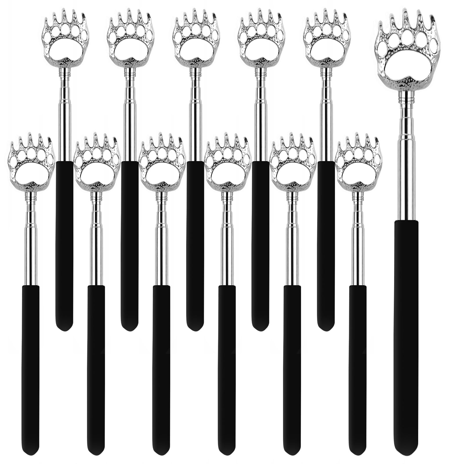 HOFASON Bulk Christmas Stocking Stuffers Gifts For Men Women, 12 PCS Back Scratcher Extendable Portable Bear Claw Metal Telescopic Back Massager Tool for Thanksgiving Birthday Prizes For Adults(Black)