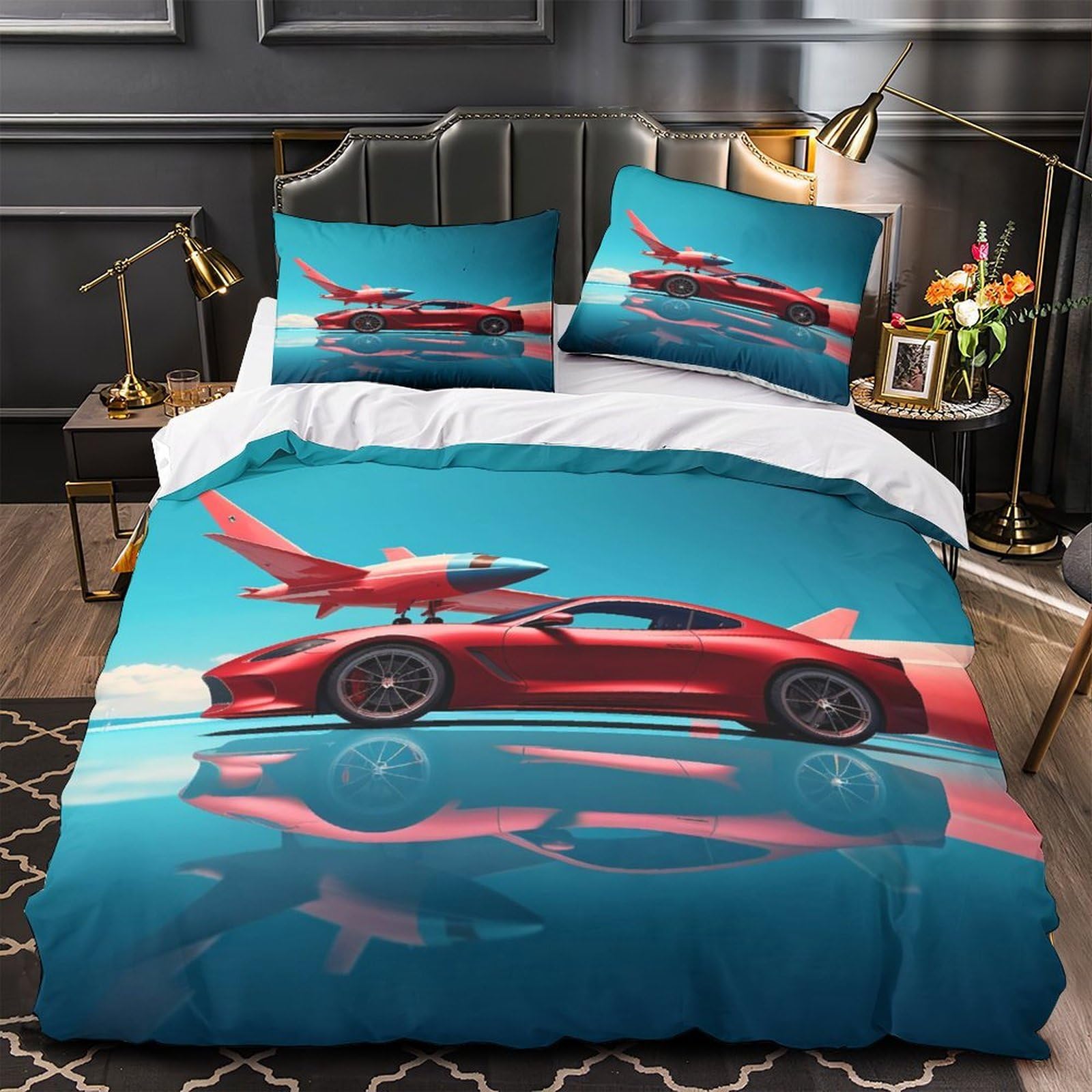 Housse de couette voiture de sport rouge 140x200 cm en microfibre