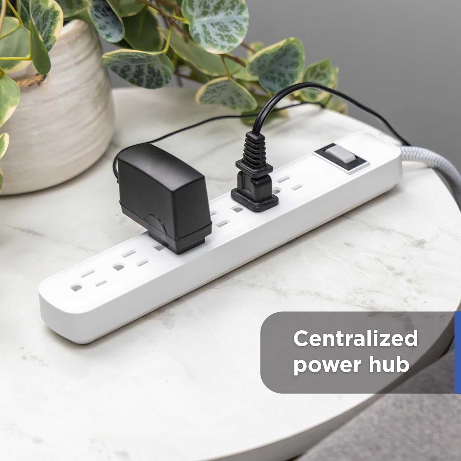 GE 6-Outlet Surge Protector Power Strip 2-Pack, 2ft Braided Extension Cord, 245J Protection, Flat Plug, Wall Mount, Circuit Breaker, ETL Certified, White, 86075