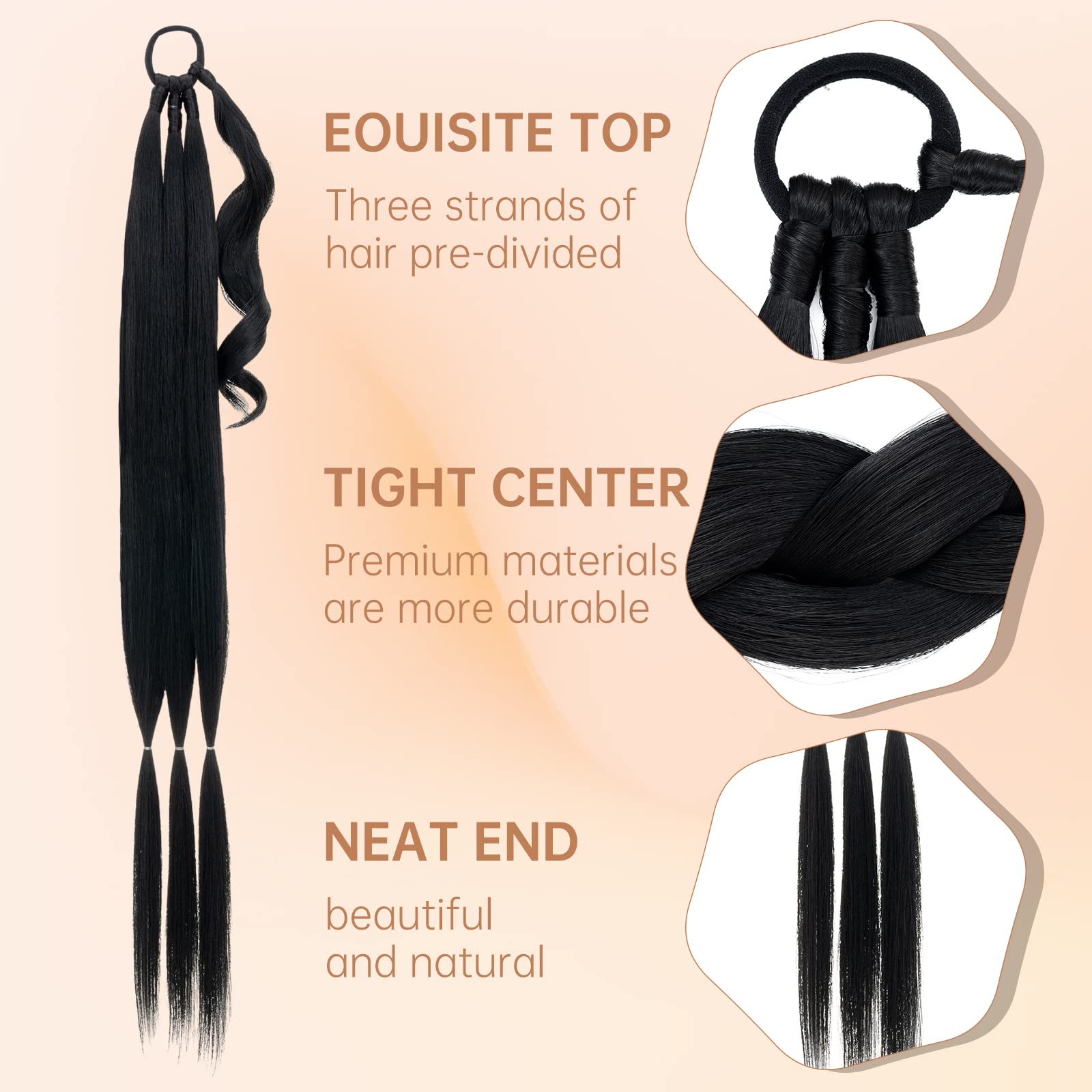 MY-LADY Long DIY Braided Ponytail Extension with Elastic Tie Straight Wrap Around Braid Hair Extensions Pony Tail Soft Synthetic Hairpiece for Women 34 inch Natural Black - Image 2