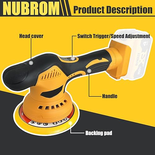 Miniatura 7 de Pulidora inalámbrica de coche para batería Dewalt de 20 V, pulidores y amortiguadores con 6 velocidades variables de hasta 6800 RPM, pulidora