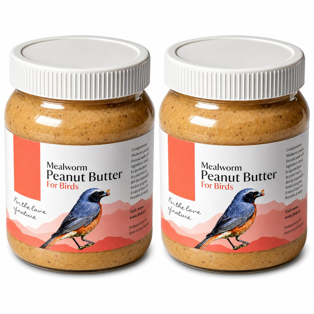Mealworm Peanut Butter for Birds (2 Pack | 330g each) – High Energy No Added Salt Wild Bird Food – Protein Treat for Robins, Tits & Finches