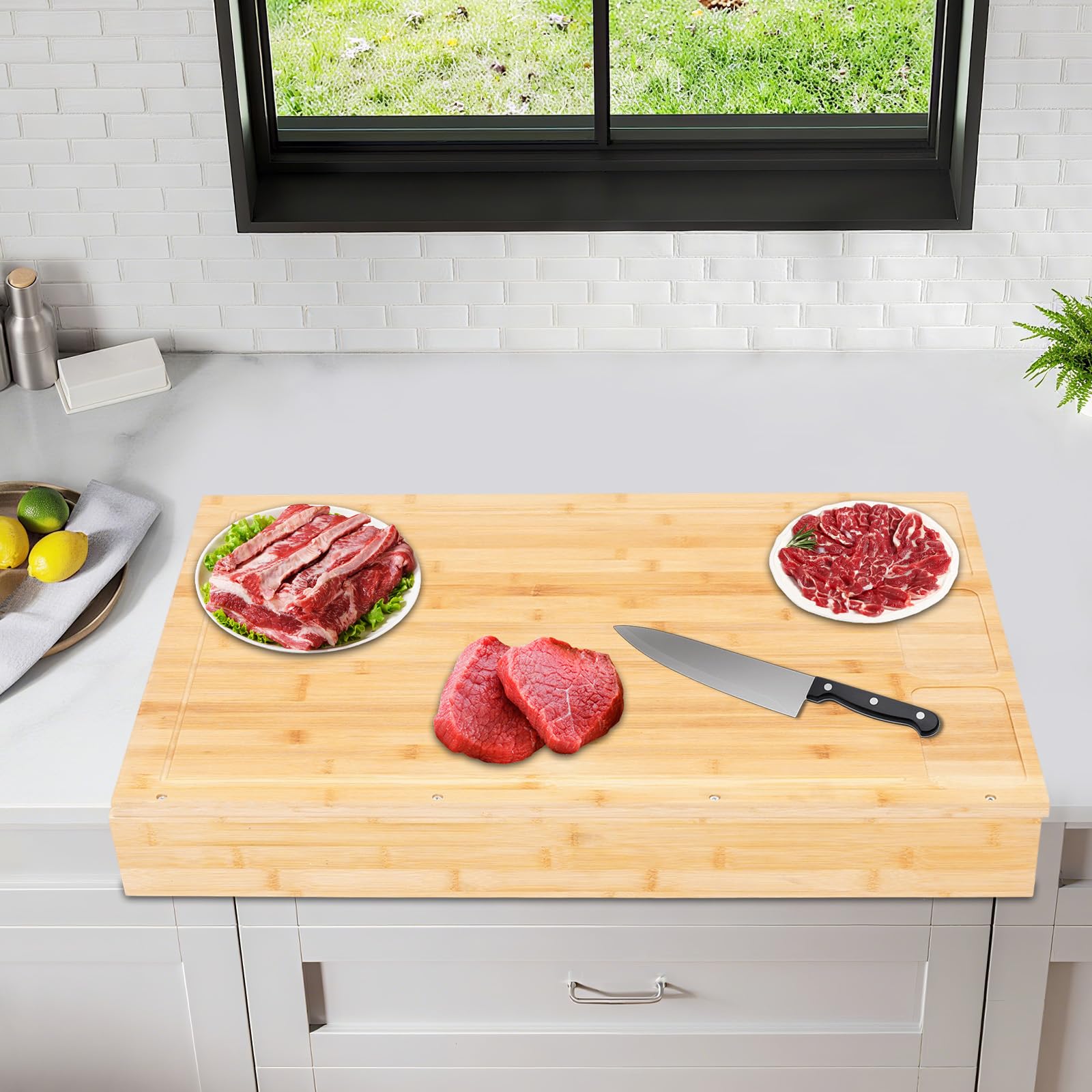 Couvre-plaque de cuisson en bambou - Planche à découper - Pour cuisinière à gaz et électrique - 75 x 54 x 10 cm