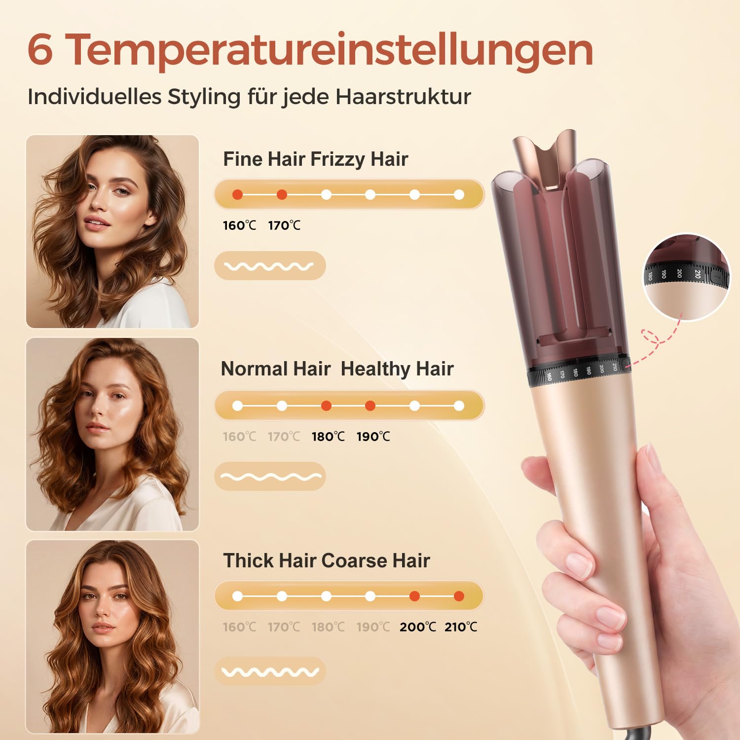 Lockenstab Automatischer 25mm,6 Temperaturen, Links-/Rechtslauf