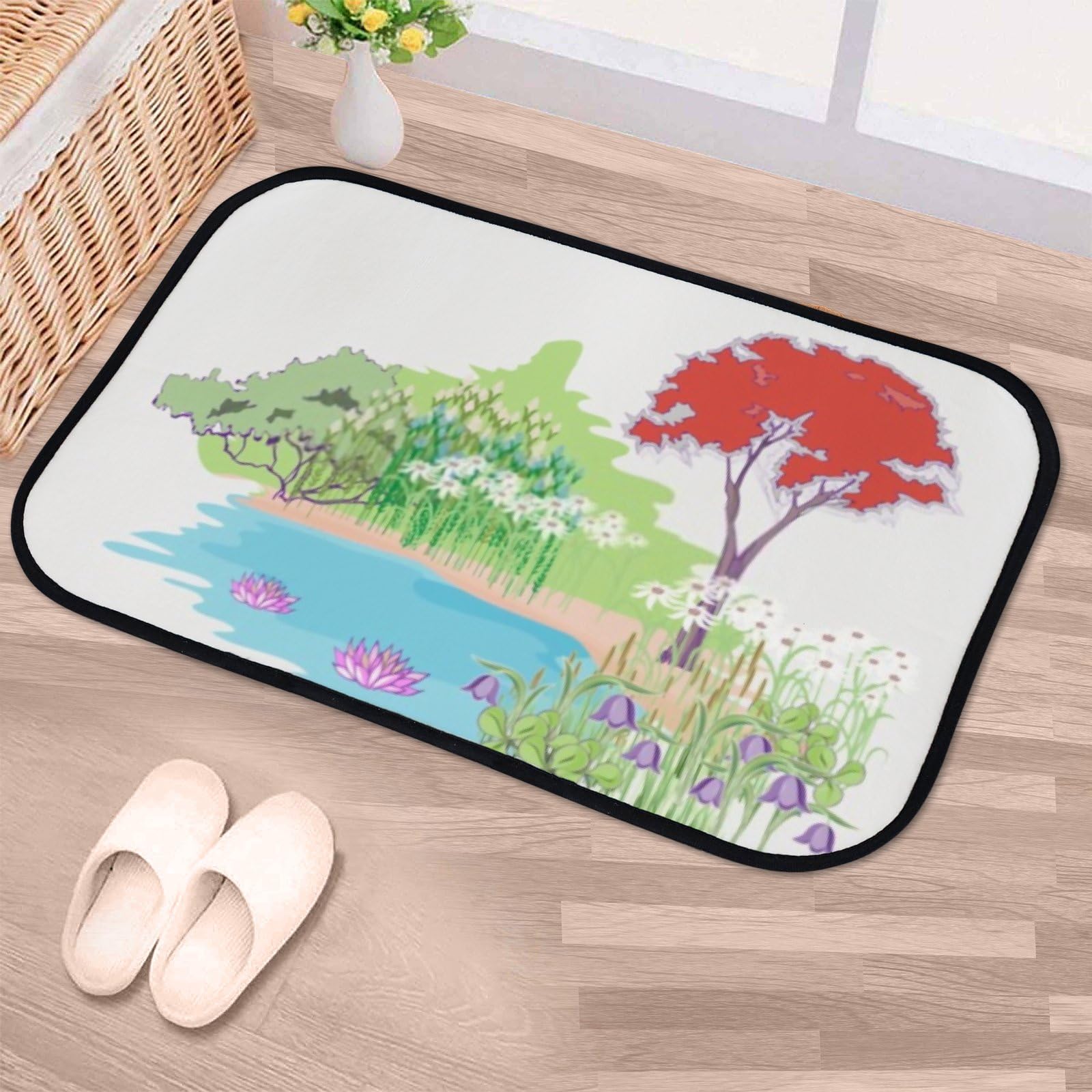 Nuansexi Bathroom Rugs Flower Garden Pattern Floor Mats Non Slip Bathmat Doormat Tub Mat Coral Velvet Absorbent Entrance Carpet Mats Machine Washable Bedroom Decor