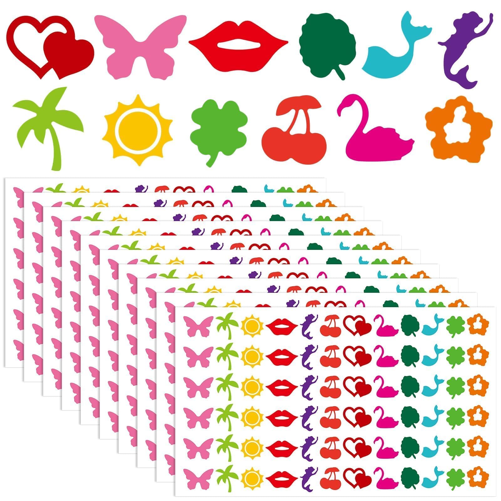 FEBSNOW Tanning Stickers for Body, 720Pcs Self Adhesive Removable Tanning Sunbathing Body Stickers Heart Butterfly Lips Dolphins Tanning Bed Stickers for Woman Summer Beach Face Body (12 Styles)