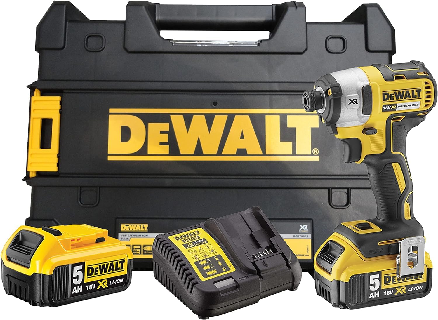 DEWALT DCF887P2-QW Trapano Avvitatore a Impulsi Attacco 1/4", 3 velocità, 5.0 Ah, Motore Brushless, con Doppia Batteria in Valigetta TSTAK, Nero/Giallo, 2 5 & DT70731T-QZ, Giallo/Nero