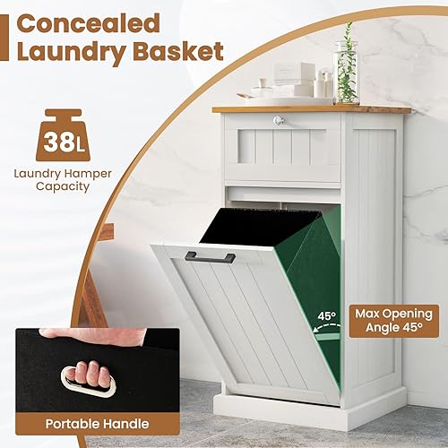 Miniatura 8 de LOKO Gabinete de lavandería inclinable con cesta extraíble, armario de almacenamiento de baño independiente con cajón, organizador de cestas para