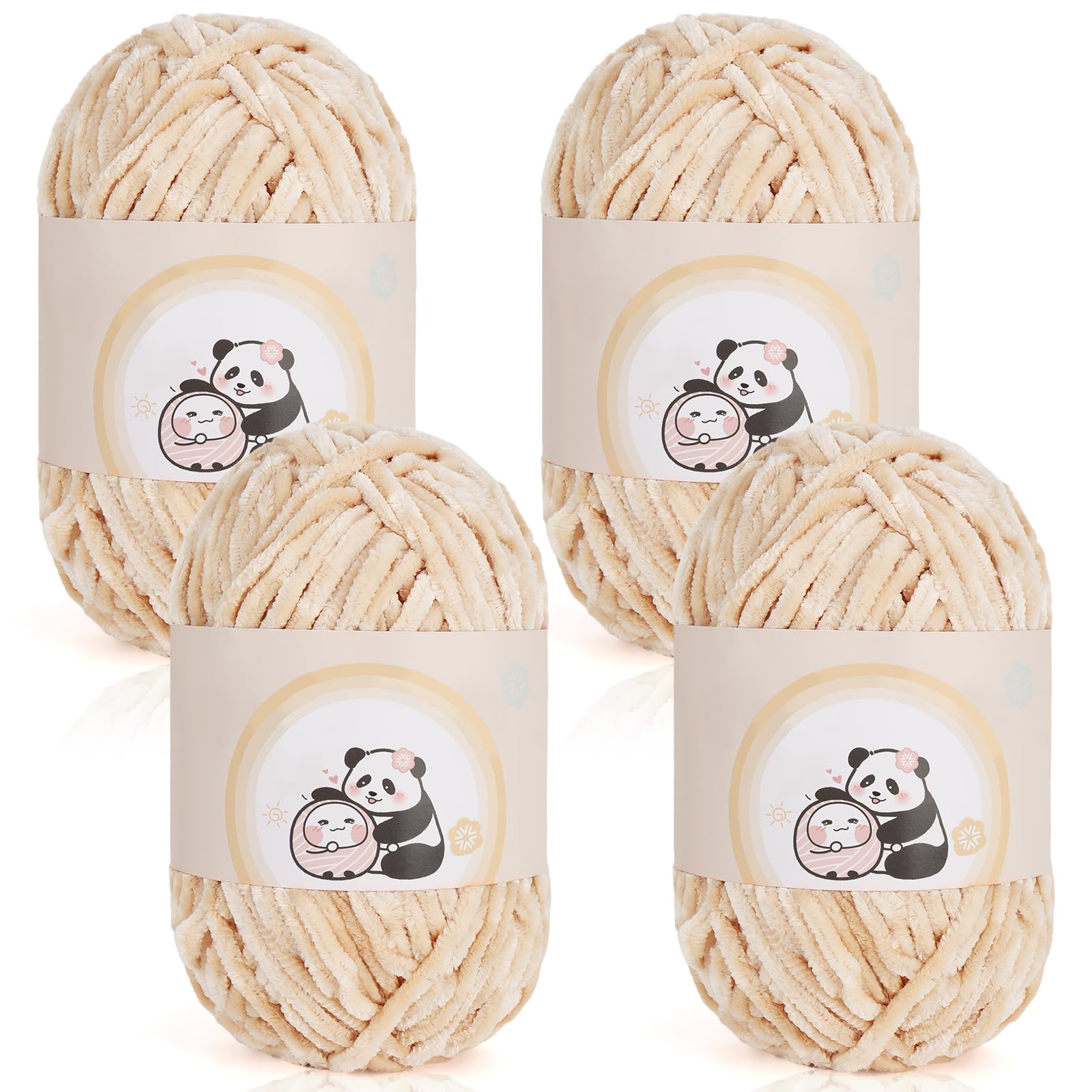 Aeelike Chenille-Garn, 400 g, 4 Stück, Plüsch-Chenille-Garn zum Häkeln (100 g pro Knäuel, 80 Yd), weiche, flauschige Samt-dicke Wolle zum Stricken von Babydecken, Schals, Socken und Bastelarbeiten