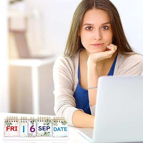 Miniatura 7 de Fancy Land Calendario perpetuo, calendario bohemio de escritorio con fecha, mes y nota para plan de oficina, suministro de aula, decoración de