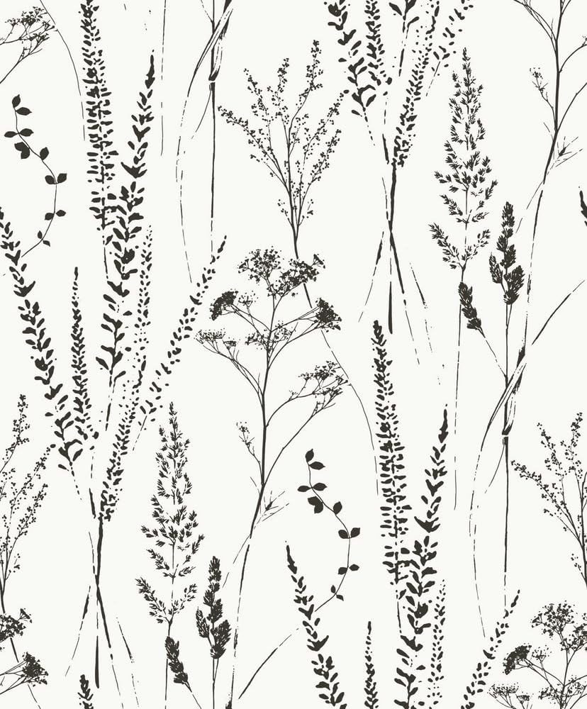 B&Q -  Halm Grass & Flower Sprigs Blown Vinyl WallpaperWhite