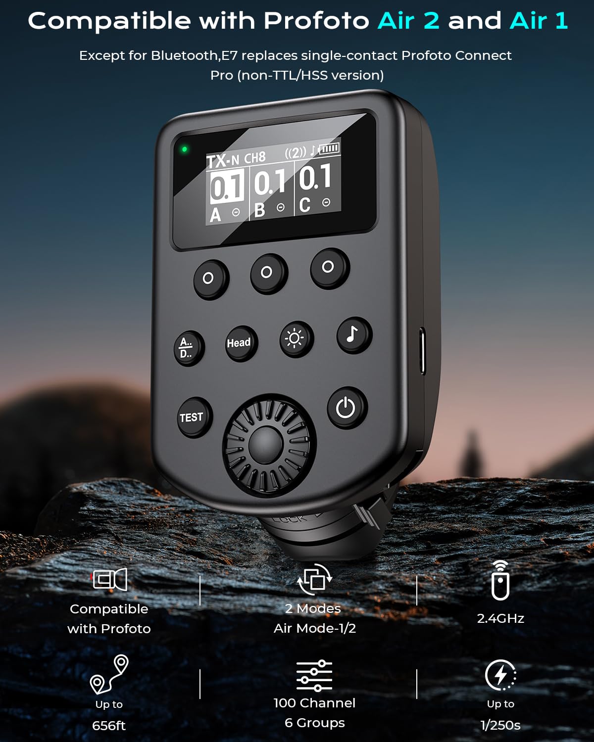Aodelan Funk-Flash-Auslöser für Profoto Air 1 & Air 2, kompatibel mit Canon/Nikon/Sony/Fuji; für A2, A1X, B1X, B2, B10, 100 Kanäle, 6 Gruppen, OLED-Display, Ersatz für Profoto Connect Pro (Nicht-TTL)