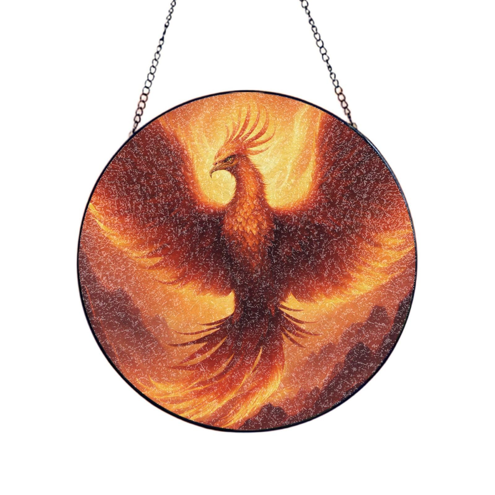 Phayah Beautiful Phoenix Print Stained Glass Window Hanging Suncatcher For Door Terrace Garden Home Decor Sun Catcher Birthday Gifts For Lovers Dad Mom 10in（25cm）