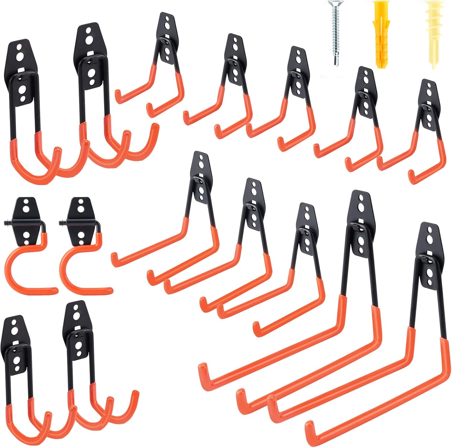 Dorisy Upgraded 16 Packs Garage Hooks Utility Double Heavy Duty with Mop Broom Holders, Wall Mount Hooks, Garage Storage Organization and Tool Hangers for Power ＆ Garden Tools, Ladders, Bikes(Orange) : Everything Else
