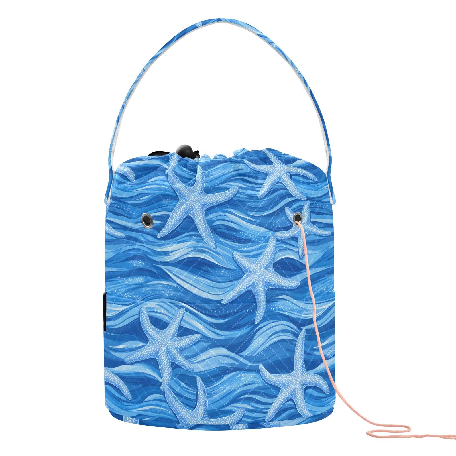 Yarn Storage Bag Small Crochet Bag Knitting Bag Organizer Blue Starfish Yarn Bags for Crocheting Basket