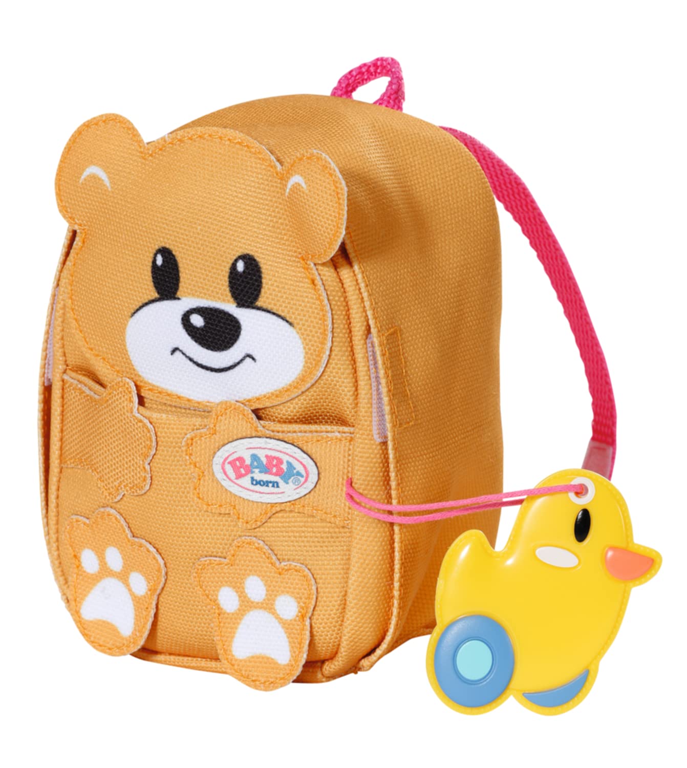 Besuche den BABY Born- BABY Born Zapf Creation 834961 Kindergarten Rucksack Set 36 cm - gelber Puppenrucksack in Bärenform mit Lunchbox und Trinkflasche. in use