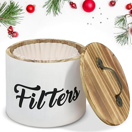 Soporte para filtro de café, cesta de almacenamiento de filtro blanco para mostrador, funda de madera, accesorios de barra de café, estación de
