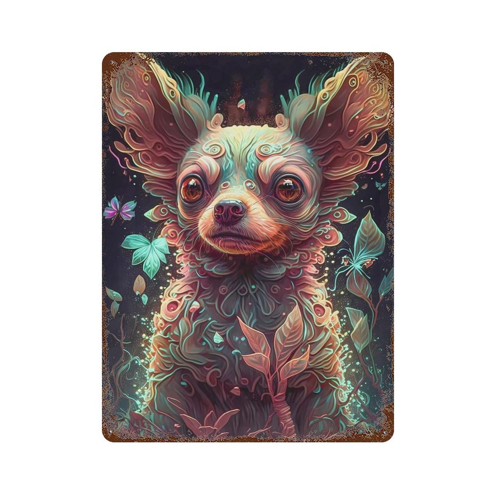 Chihuahua Dog Magic Weathered Tin Sign 15.7"x11.8", Retro Wall Decor for Pub, Kitchen And Man Cave Decor