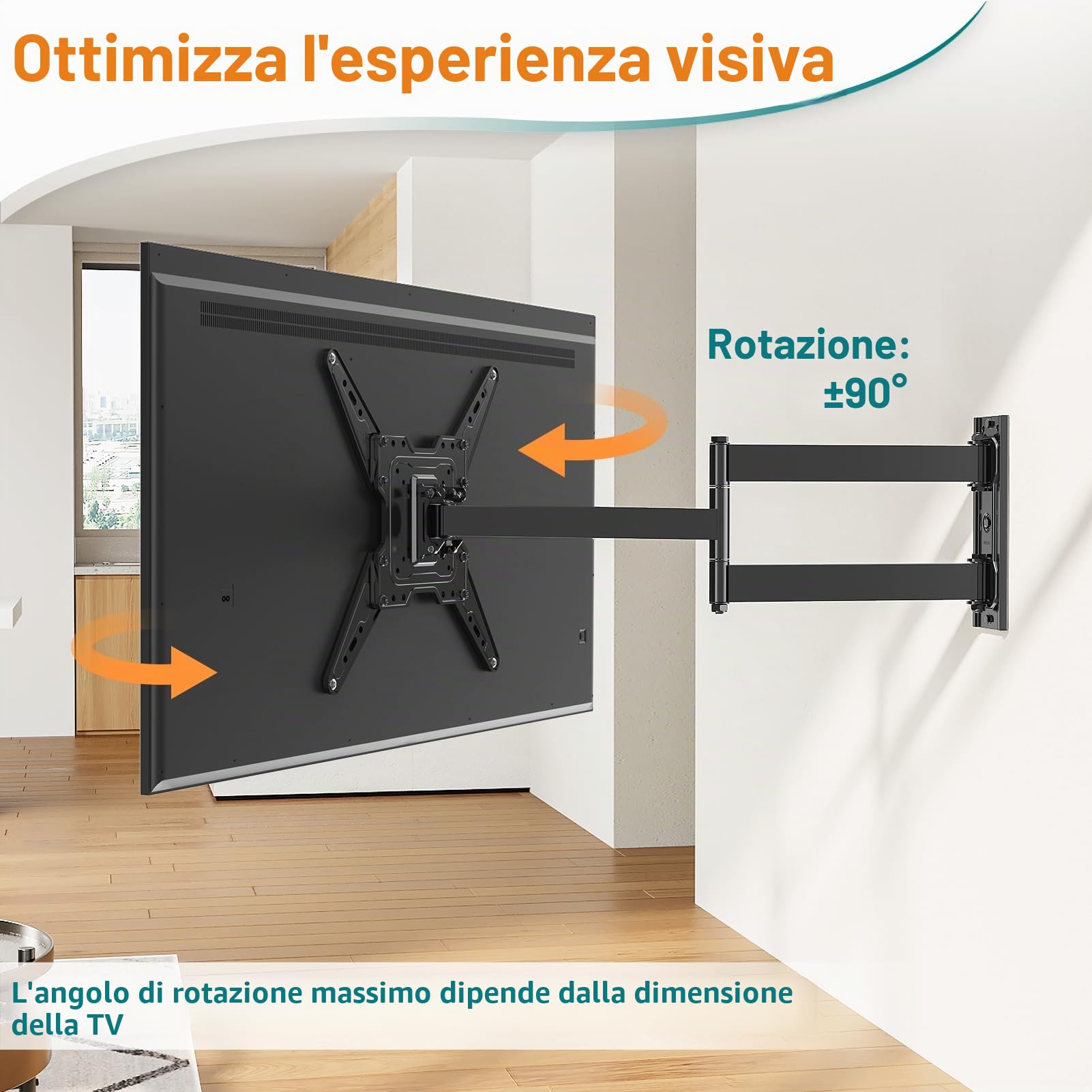 ELIVED Long Extension EV1035 - Supporto da parete per TV con braccio lungo 796 mm, per la maggior parte dei televisori da 26-65 pollici, orientabile e inclinabile, supporto da parete per TV Full