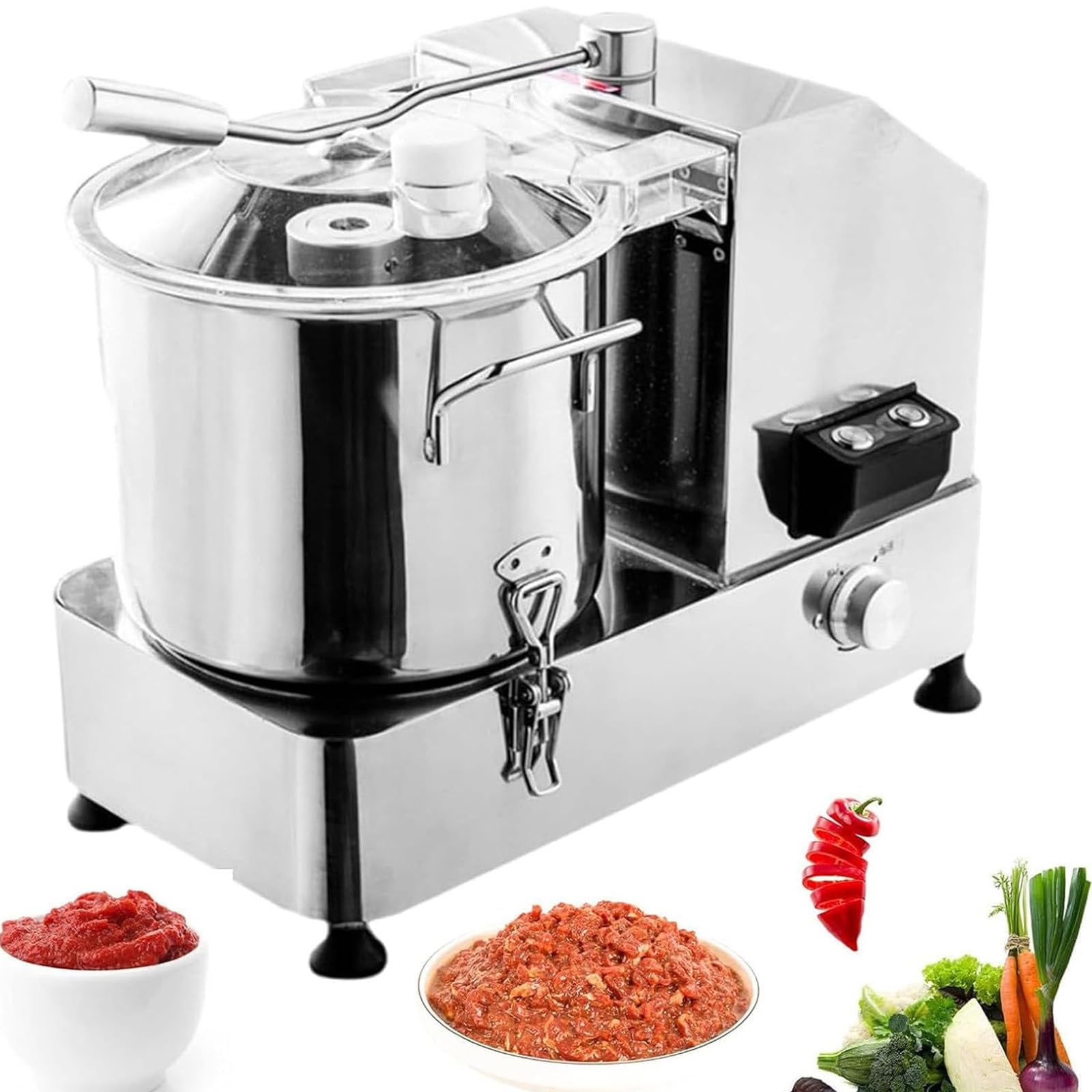 HENGCMM 6/9/12L Commercial Food Processor Stainless Steel Electric Meat Vegetable Chopper Professional Heavy Duty Electric Food Cutter & Meat Mincer for Potato, Onion, Ginger, Cabbage 12L