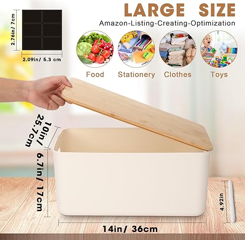 Miniatura 2 de 4 contenedores de almacenamiento con tapas de bambú, contenedores de almacenamiento de plástico, apilables, con asa, para dormitorio, oficina,