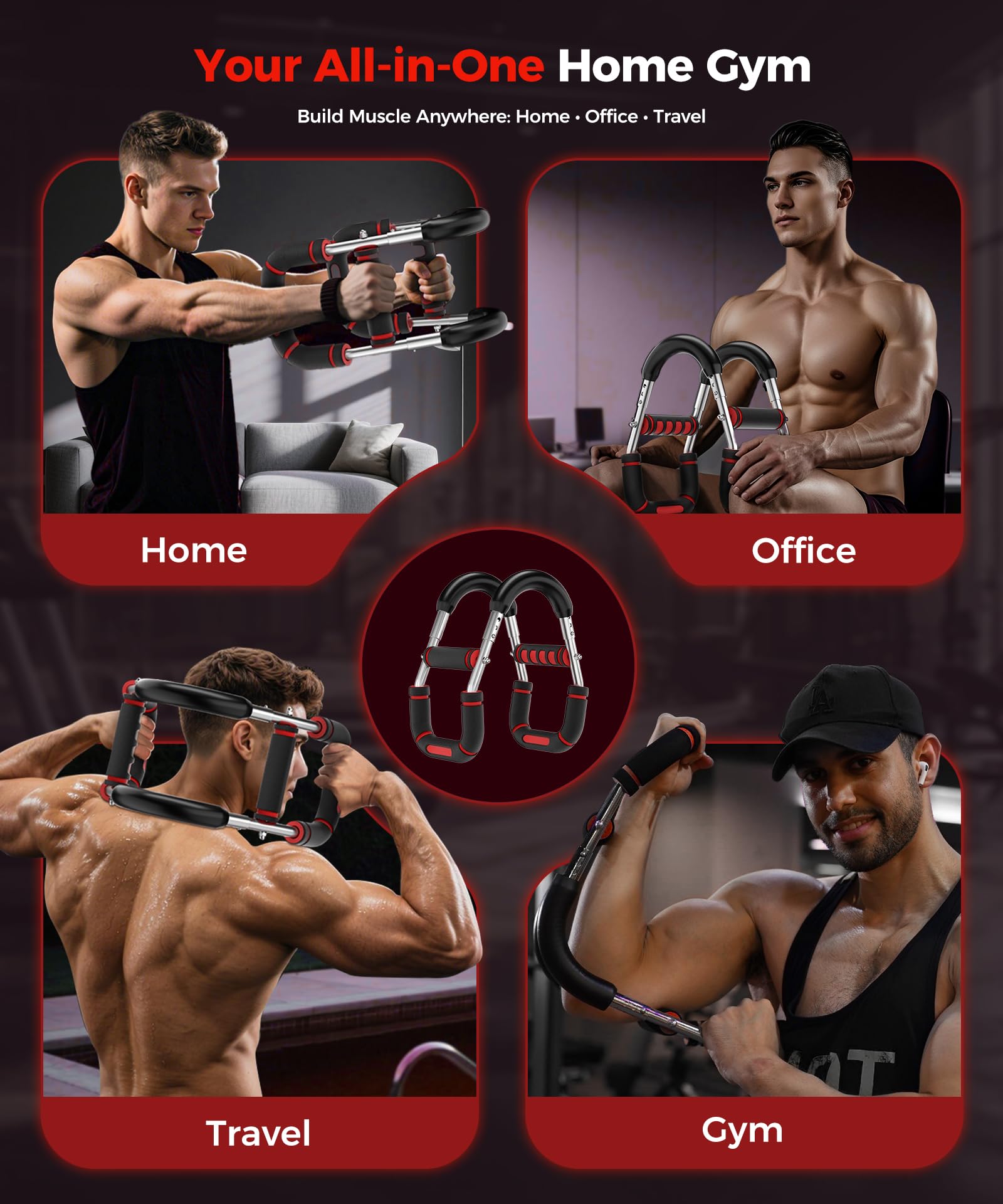 Twister Arm Trainer, Adjustable 5 Resistance Levels (40-130 lbs) Chest & Arm Workout Equipment for Men & Women, Ergonomic Home Gym Strength Trainer with Anti-Slip Handles & Carry Bag