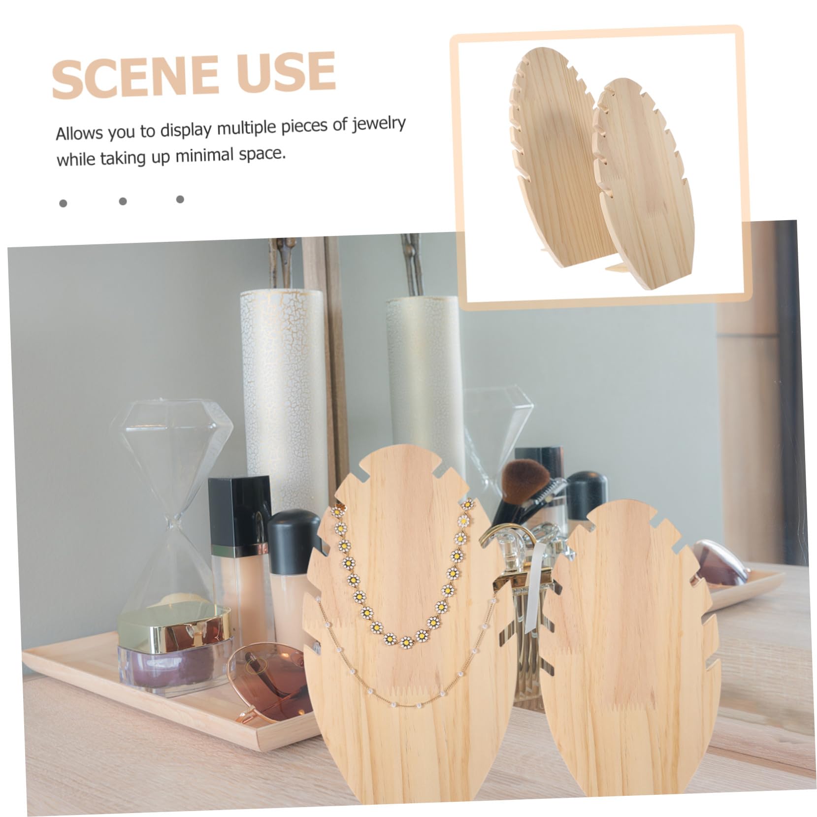 2 Stück Natürlicher Holz Schmuckständer Schlitzen Stabiles Schmuckdisplay für Halsketten Platzsparender Organizer für Schmuckaufbewahrung Langlebiges Holzdesign für Tisch und