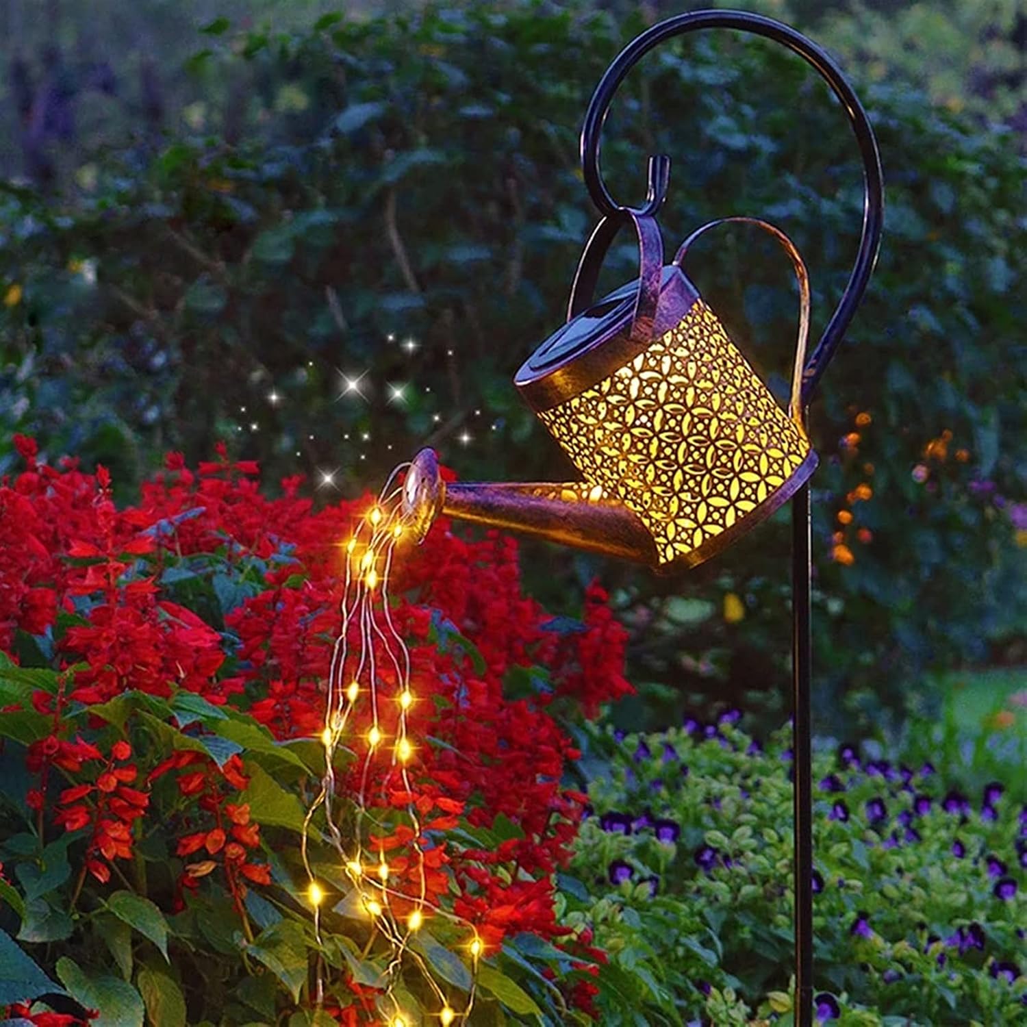 Solar Lamps for Outside Watering Can Solar Fairy Lights Outside, Solar Lights Hanging Garden IP55 Waterproof, Metal Vintage Solar Lantern for Garden Balcony Terrace Terrace