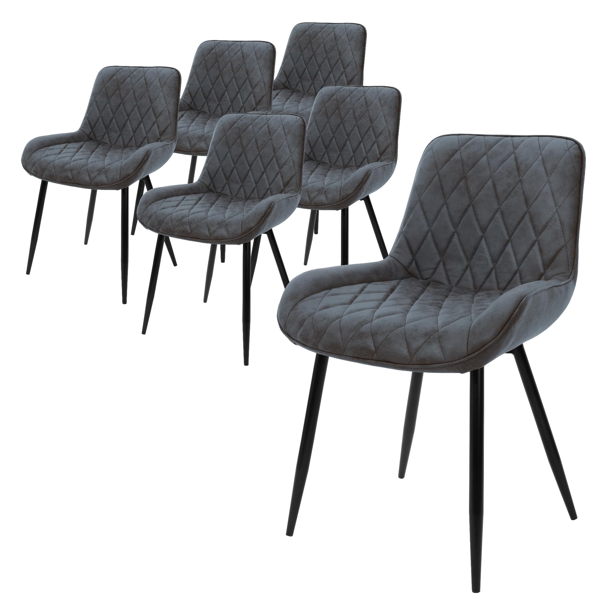 ML-Design Lot de 6 Chaises de Salle à Manger, avec Dossier et Accoudoirs, Anthracite, Assise en Simili PU, Pieds en Métal, Chaise Rembourrée de Cuisine Salon Bureau, Matériel de Montage Inclus