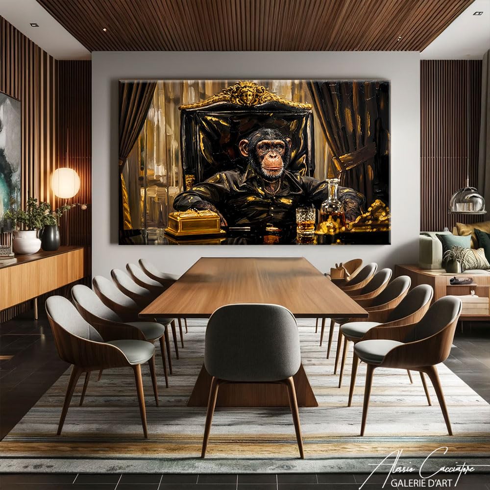 Alessio Cacciatore Quadro scimmia umoristica - Poster di film cinema culto di grande formato, decorazione da parete per ufficio, stampa su tela con cornice animali, tela umoristica (120 x 80 cm)