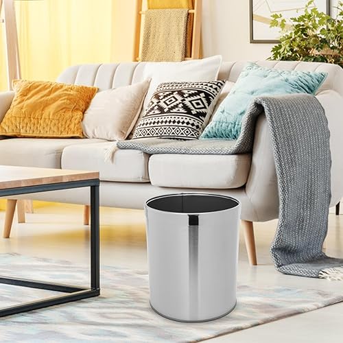 Miniatura 3 de Cabilock Cubo de basura redondo de acero inoxidable con anillo, contenedor de basura con parte superior abierta, contenedor de basura para el hogar,