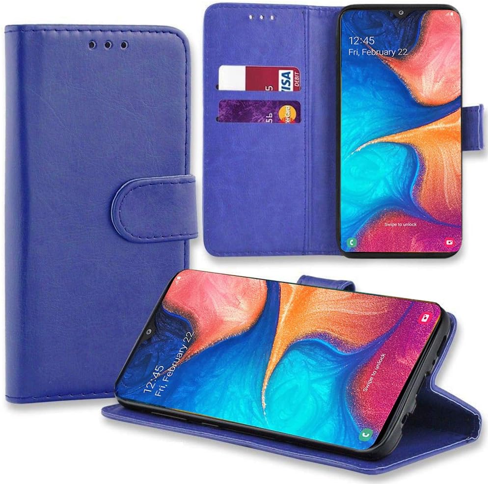AMPLE Galaxy A10 Case, Premium PU Leather Flip Wallet Case with Magnetic Closure, Credit Card Slot, BLUE