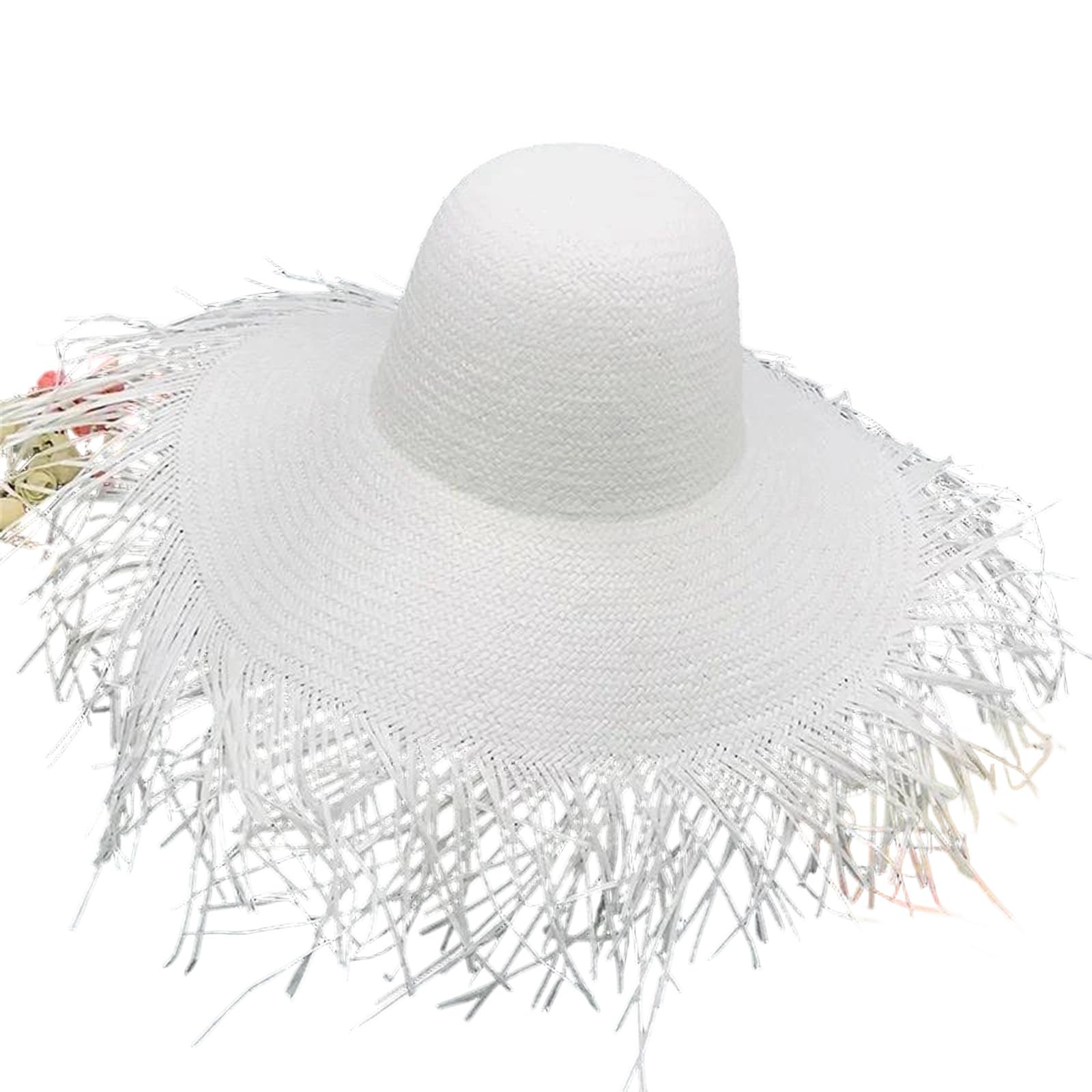 LCUVIMPEX Bucket Hats， Women's Straw Sun Hat Wide Brim Tassel Woven Breathable Lightweight Multicolor 56-58 cm(White)