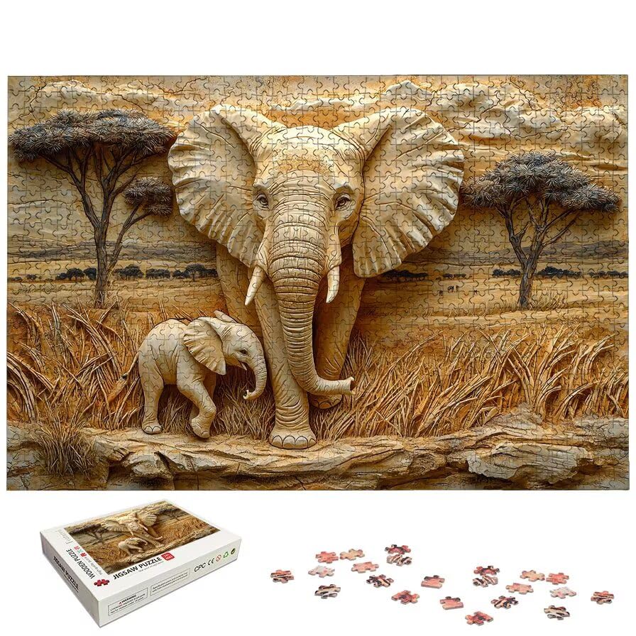 Puzzle 5000 Teile Afrika, Elefant Puzzle 5000 Teile Erwachsene, Holzpuzzle Erwachsene mit Exquisiter Verpackungsbox, Klassische Puzzles für Die Ganze Familie, Holzpuzzle für Geschenke, Dekor, -5182