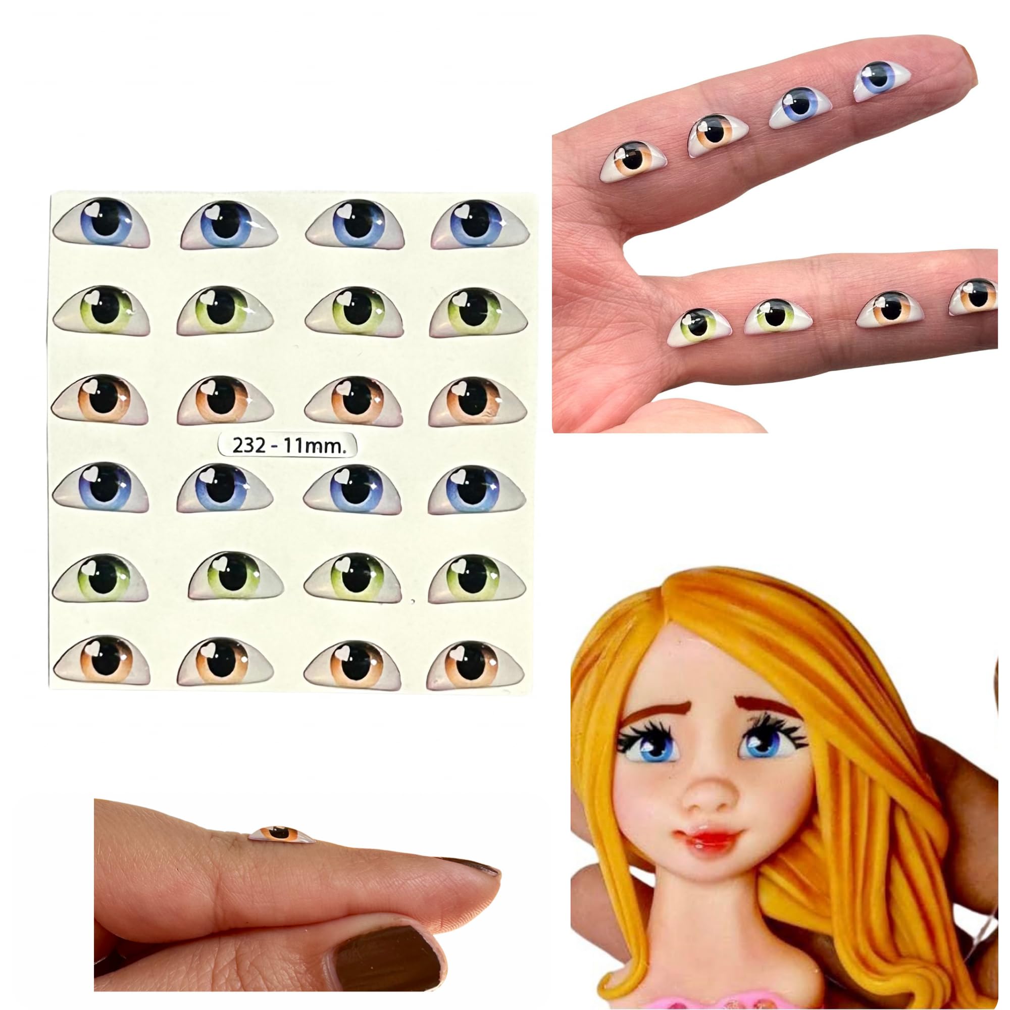 Ojitos Adhesivos 3D 3D Resin Adhesive or Self-Adhesive Eyes for All Types of Materials, Crafts, Decoration - 12 Pairs in Blue, Brown and Green, 11mm Wide