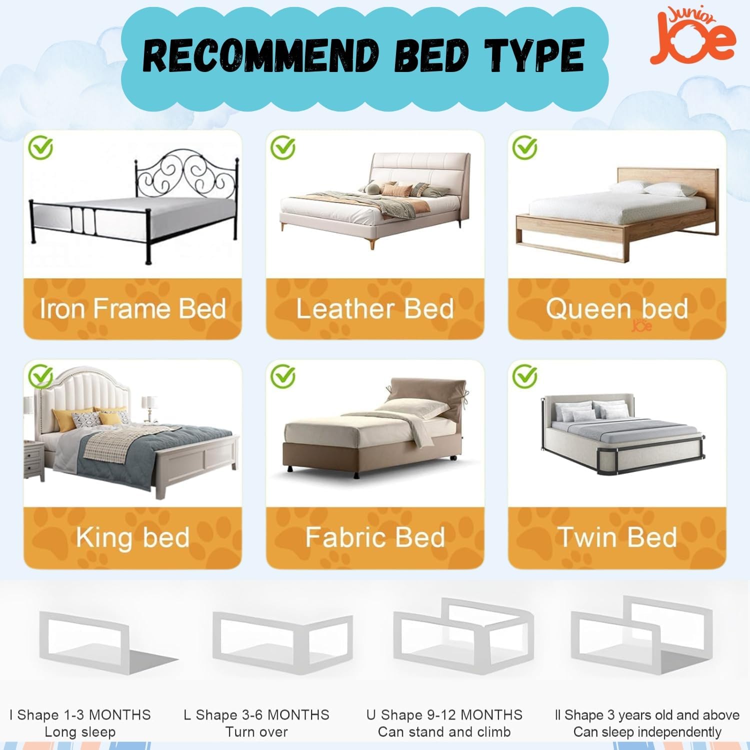 JUNIOR JOE Baby Bed Guard Rail for Kids, Toddler and Protect Children's Sleep Safety, Folding Travel Portable Bed Rail (175 x 65 x 29 cm) (Grey-1, 5 FEET (Pack of 1)) 3