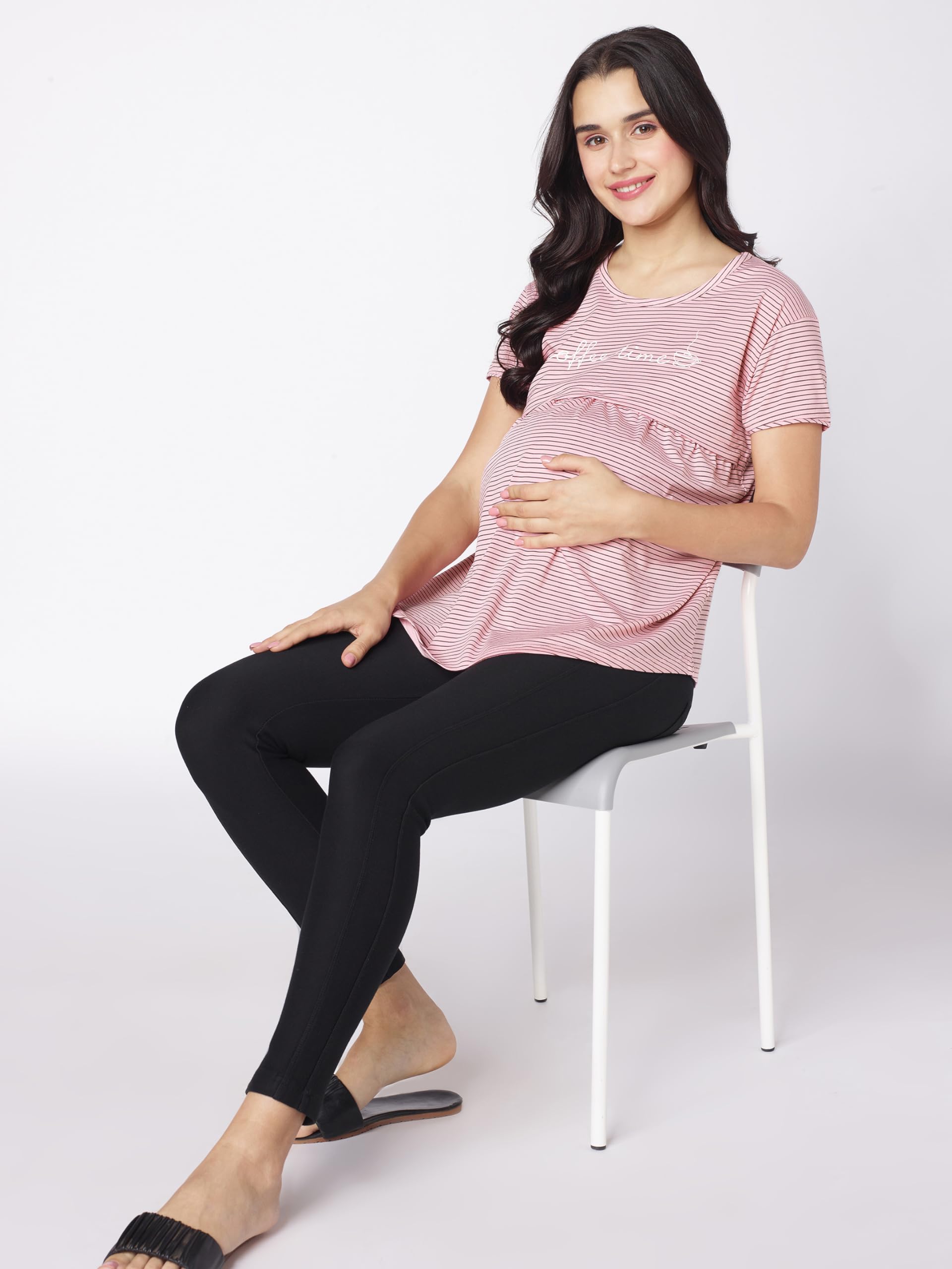 beebelle Women's Cotton Pink Stripe Print Feeding/Nursing/Maternity Tops 1146 - Image 3 thumbnail
