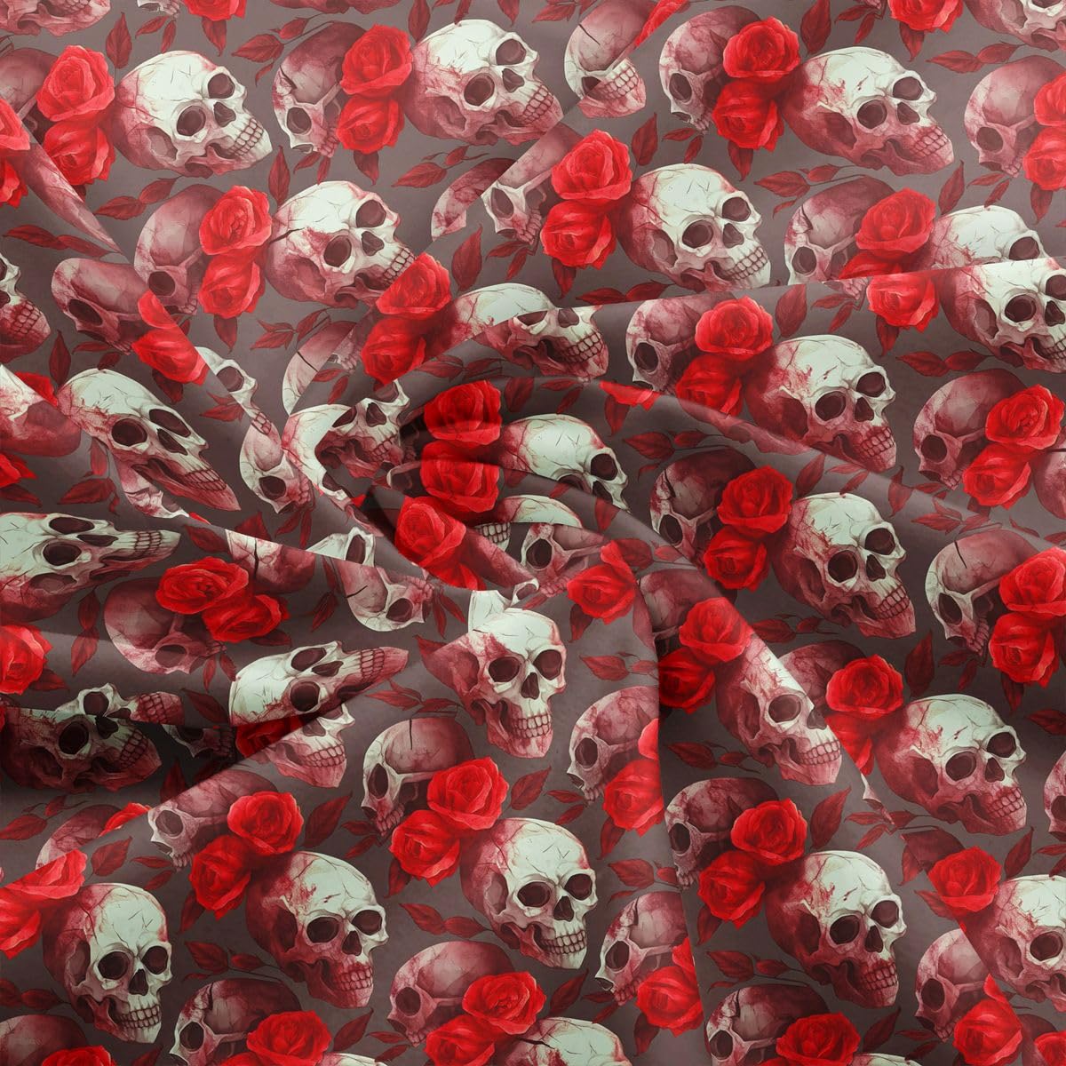 Homewish Halloween Schädel Weich Patchwork Stoffe Paket 460x150cm | Rote Rosenblume Polsterstoff Meterware Gotisches Skelett Zucker Schädel DIY Stoff,Ohne Dehnbarkeit