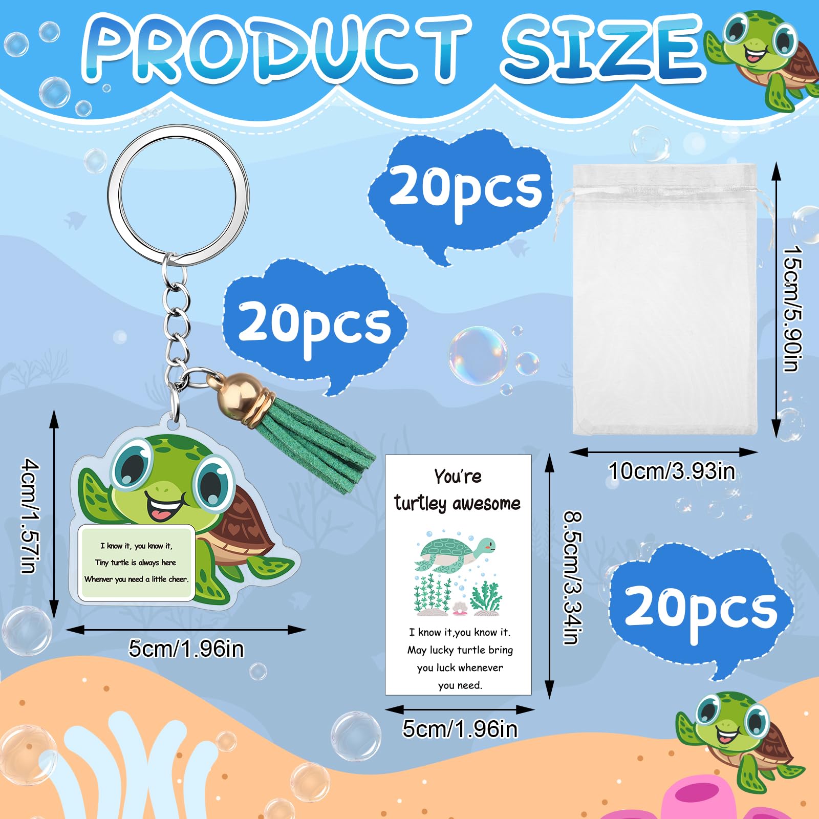 20 Sets Employee Appreciation Gifts Turtley Positive Keychains You're Turtley Awesome Cards Bags Emotional Support Employee Appreciation Gift for Office Coworker Teacher Volunteer Nurse - Image 2