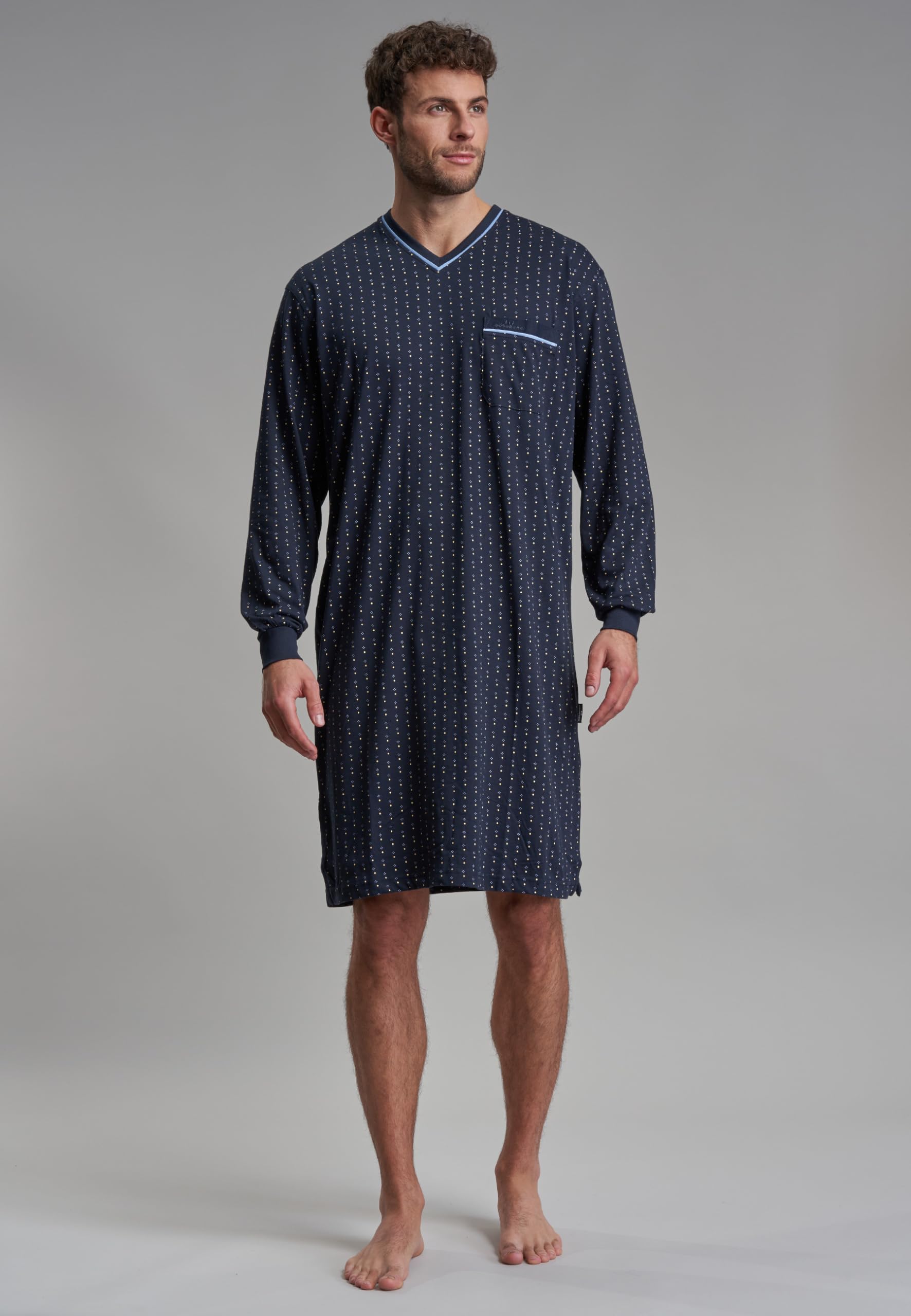 Götzburg Herren Nachthemd, langarm, Baumwolle, Single Jersey, navy, minimal