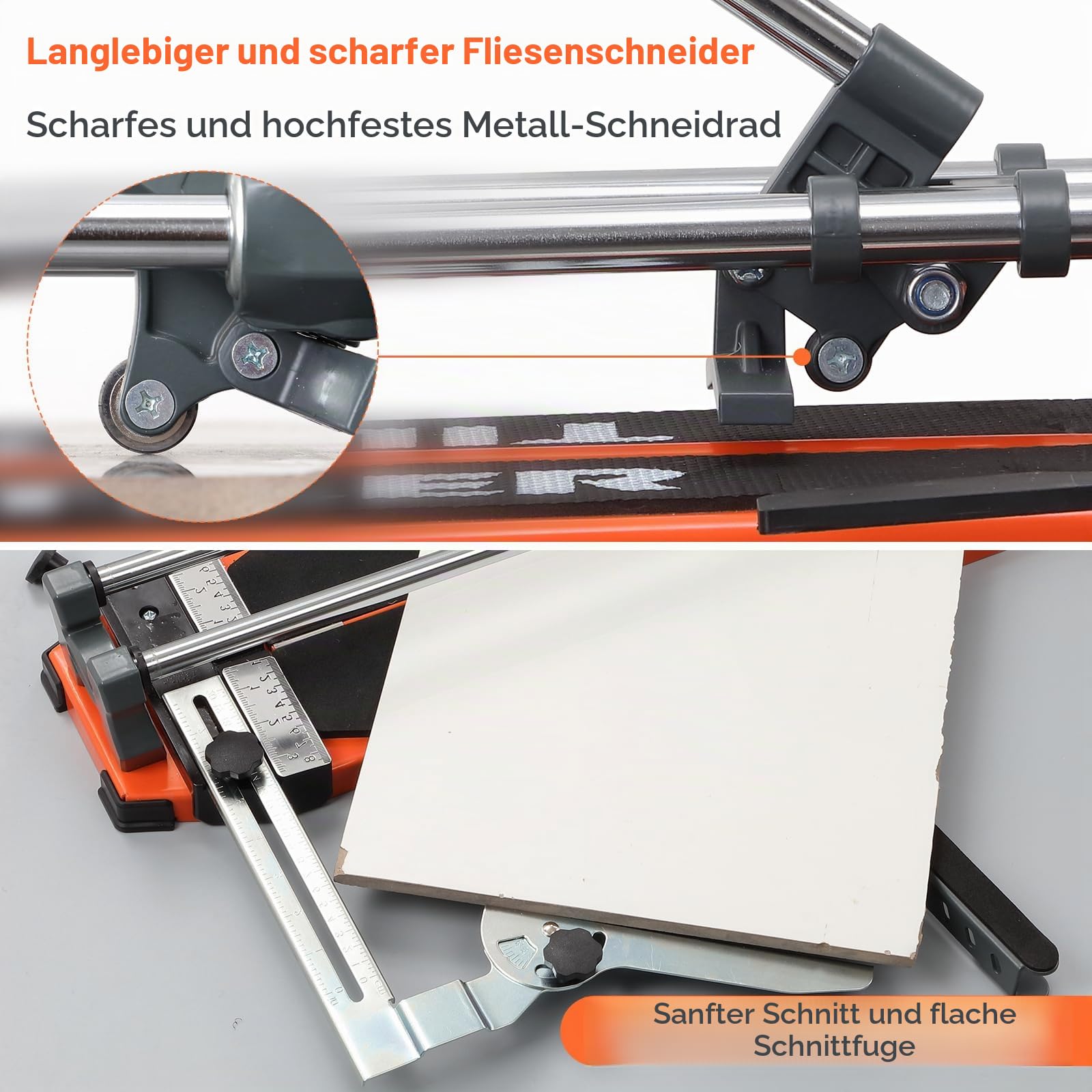 TILER 630mm Manuell Fliesenschneider,25 Zoll Profi Fliesenschneidmaschine mit Hartmetall-Schneidrad,Doppel-Stützfüße, Präziser Fliesenschneider für Keramik & Porzellan