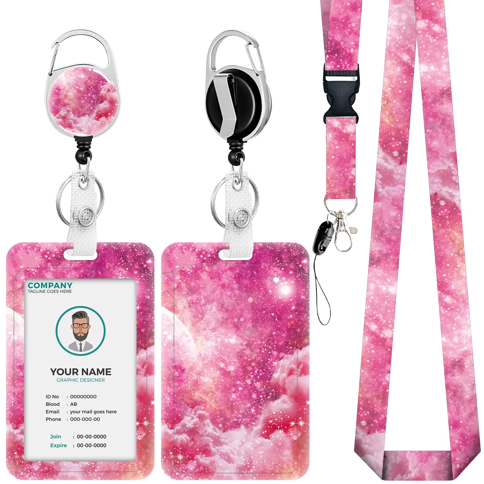 Colorful Starry Sky Lanyard For ID Badge, Work Badge Holder Detachable Lanyard Id Protector Name Tag Holder Easy Access Cruise Ship Card Holder Badge Reel