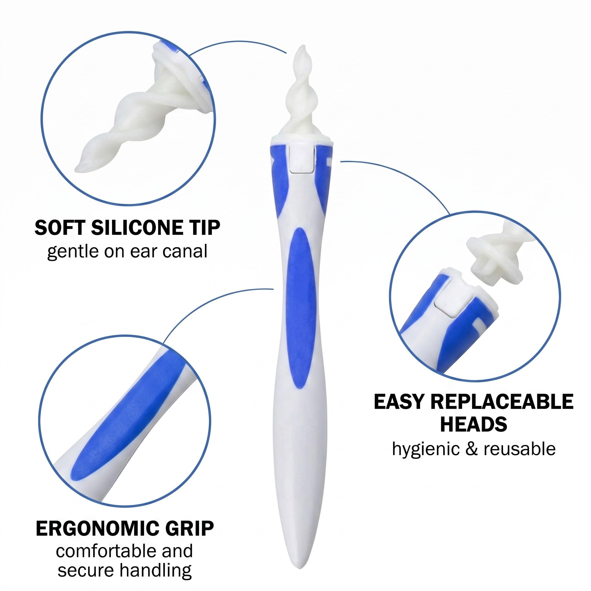 Pulisci Orecchie a Spirale in Silicone, Rimuovi Cerume in Modo Sicuro e Delicato, Kit per Pulizia Orecchie con 1 Impugnatura e 16 Punte Lavabili, Ideale per Adulti e Bambini (Confezione Singola)