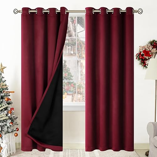 BGment - Cortinas con aislamiento térmico para habitación, 100% opacas, con forro negro, cortina de doble capa con ojales, reduce el ruido (52 x